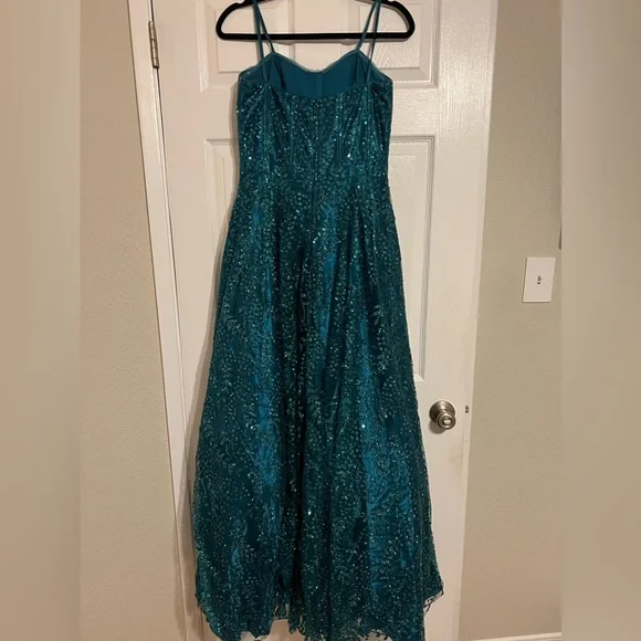 slim fit dress slacks Long Formal Dress 4617bn by Blondie Nites Aqua / 1 main image 0